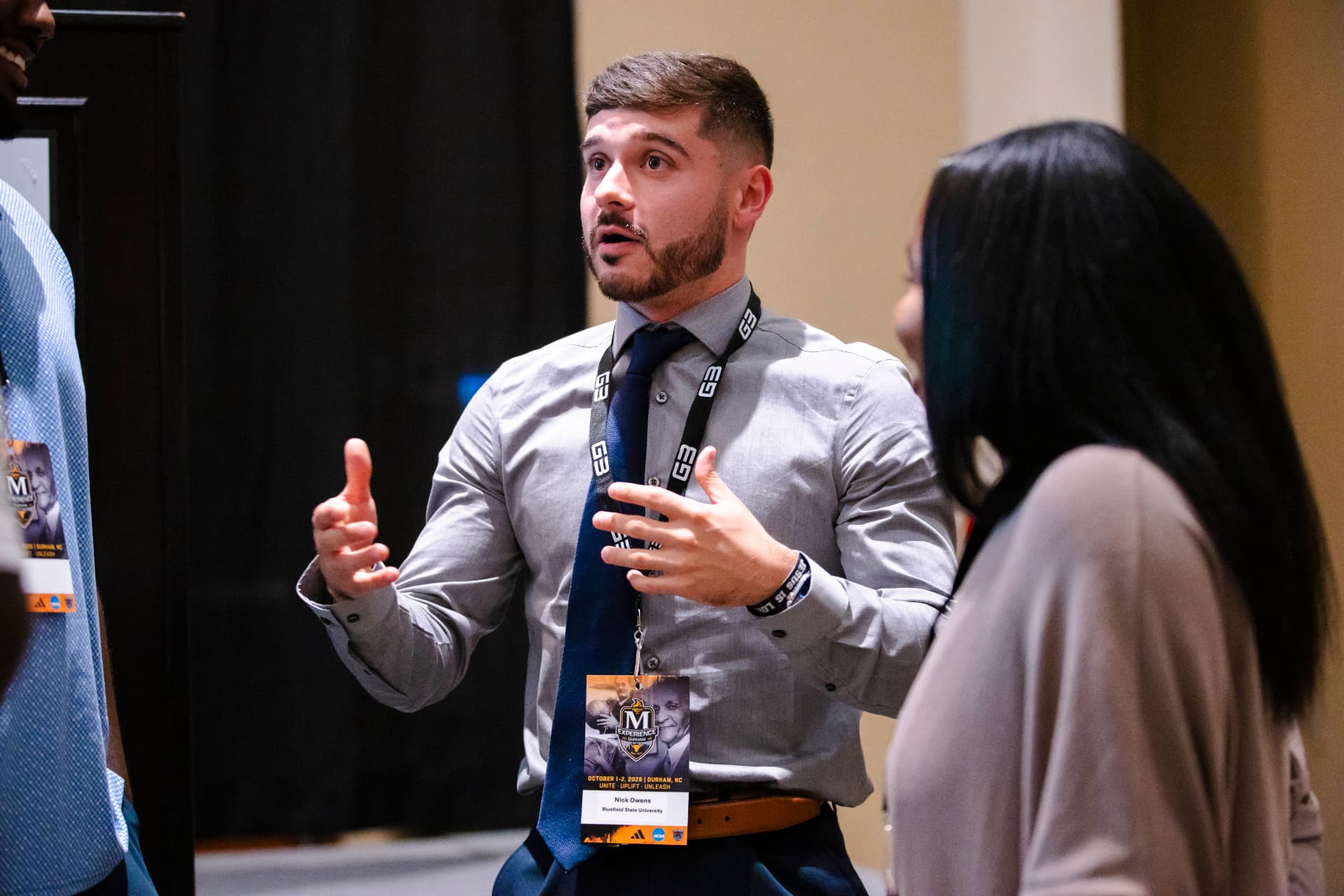 Attendee in conversation during networking