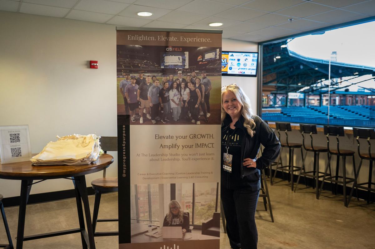 Partner display banner in the ballpark suite at The McLendon Experience